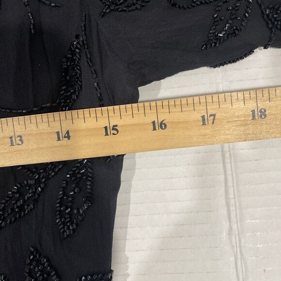 Vintage Small Beaded Black Blouse Sheer Sleeve Goth Steampunk Prom Event Lined - Picture 11 of 14
